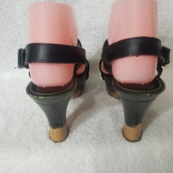 PRICE DROP-YSL Rare Olive & Black Leather Wood Heels - Picture 4 of 11